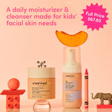 Evereden Happy Kids Skin & Lips Routine - Multi-Vitamin Face Wash & Face Cream Peach & Tinted Lip Oil Sakura Pink Set - Clean & Vegan Skin Care for Kids 3+ - Moisturizing, Nourishing, & Protective