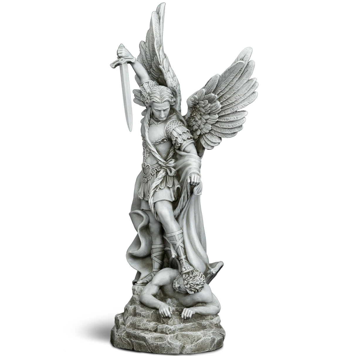 DevotedWalls 20.5" Large Saint Michael Statue Outdoor,Michael the Archangel Slaying Satan,Large Garden Religious Sculpture,San Miguel Arcangel Defender for Porch,Patio or Church Entryway