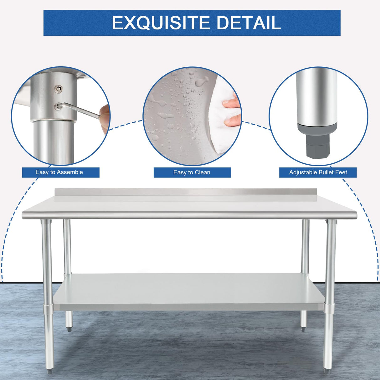 HARDURA Stainless Steel Table Prep & Work Table 24 x 72 Inches NSF Heavy Duty Commercial with Undershelf and Backsplash for Restaurant Kitchen Home and Hotel