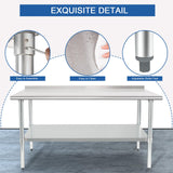 HARDURA Stainless Steel Table Prep & Work Table 24 x 72 Inches NSF Heavy Duty Commercial with Undershelf and Backsplash for Restaurant Kitchen Home and Hotel
