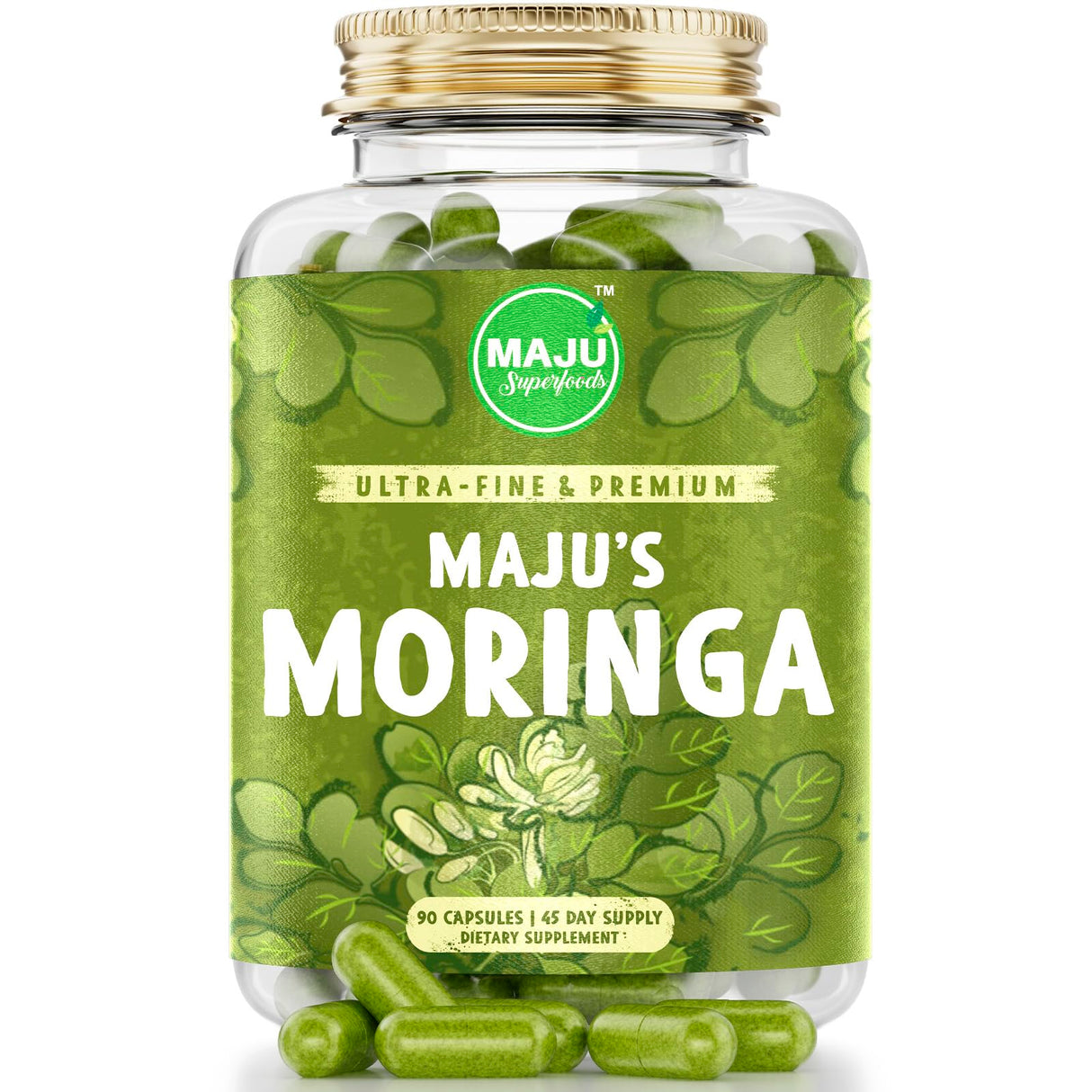 Maju Superfoods Organic Moringa Capsules, Oleifera Leaf, Extra-Fine Quality Moringa Leaves, Dried Drumstick Tree Leaves, Organic Moringa Powder Extract Supplement Capsules from Plant (90 ct)