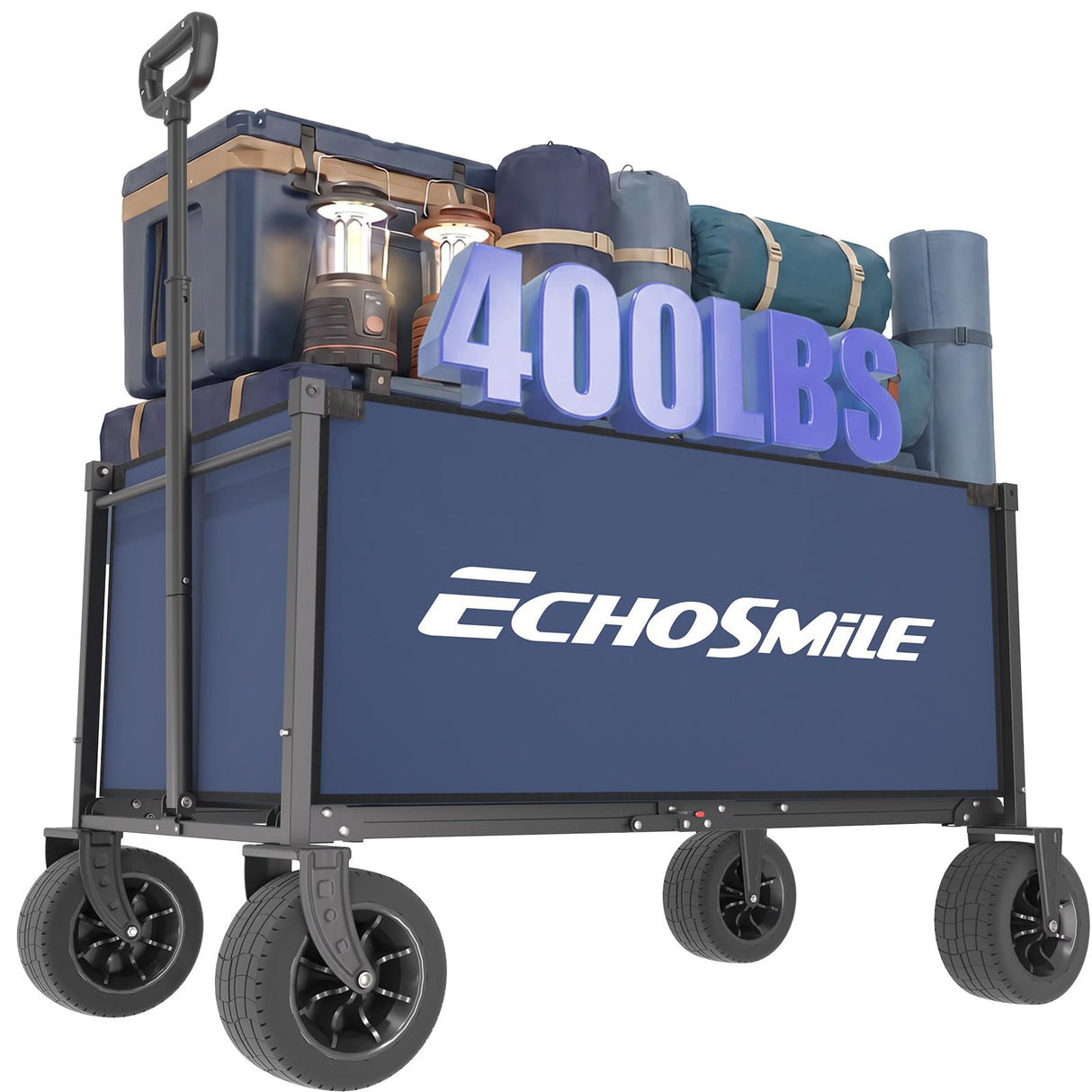 EchoSmile Collapsible Wagon Cart, Heavy Duty 400lbs Capacity, Blue