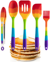 Taylors Eye Witness Rainbow Silicone Turner, Spoon, Spatula, Tongs and Brush Set – Dishwasher Safe, Heat Resistant, 5 Piece Set
