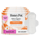 The Honey Pot Company - 80 ct - Sanitary Pads for Women - Non-Herbal Regular Flow w/Wings - Organic Cotton Cover & Ultra-Absorbent Pulp Core - Feminine Care - FSA & HSA Eligible