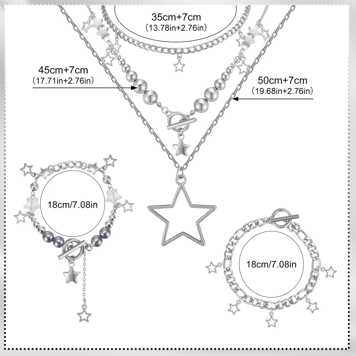 Y2k Accessories Set Included Star Y2k Silver Necklace