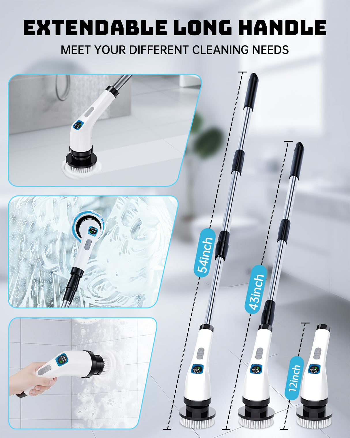 Electric Spin Scrubber for Bathroom | Shower Cleaner Brush with Long Handle