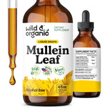 Wild & Organic Mullein Drops for Lungs - Cleanse and Detox - Liquid Mullein Leaf Extract for Lungs with Echinacea - Add to Tea - Verbascum Thapsus Tincture - Sugar & Alcohol-Free Supplement - 4 fl oz