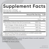 Sports Research Triple Strength Omega 3 Fish Oil - Burpless Fish Oil Supplement w/EPA & DHA Fatty Acids from Single-Source Wild Alaskan Pollock - 1250 mg, 90 ct