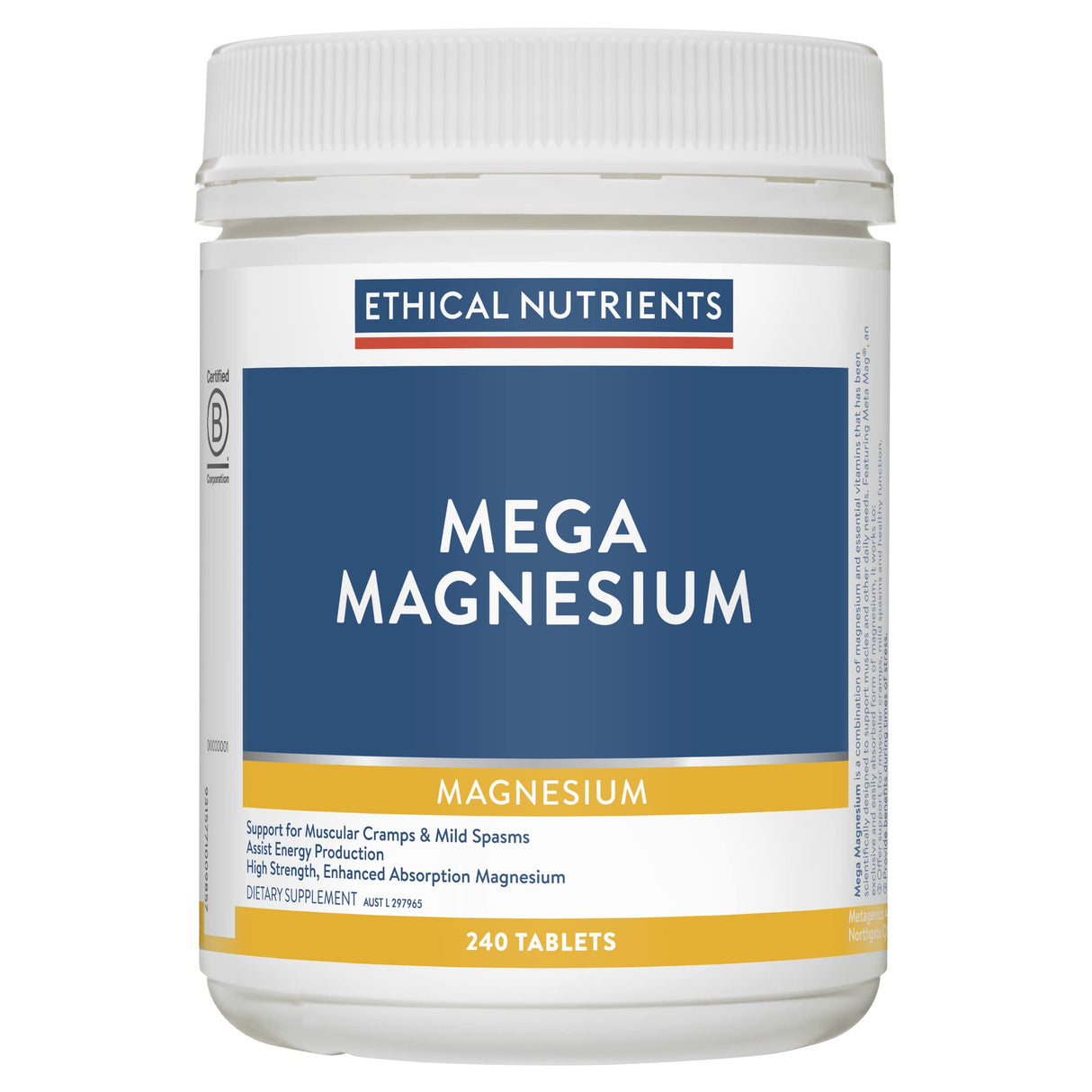 Ethical Nutrients Mega Magnesium - Relieves Muscle Cramps & Spasms, High Strength - 240 Tablets
