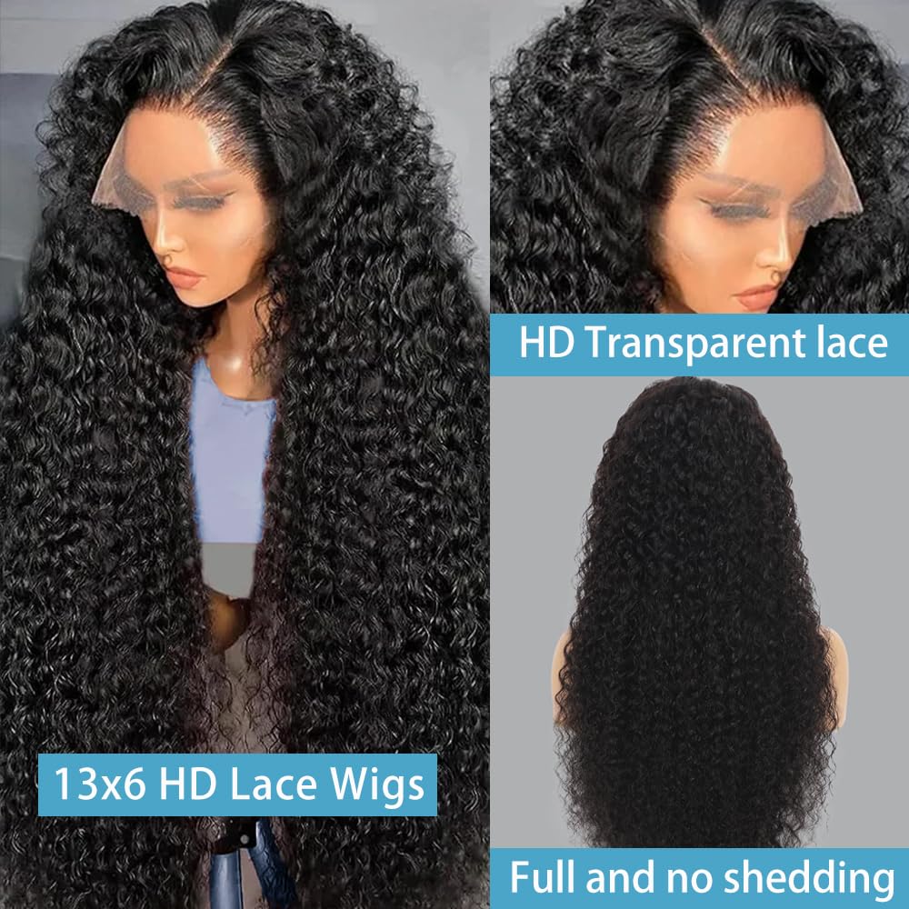 JYGeng 32 Inch Deep Wave Lace Front Wigs Human Hair 13x6 HD Lace Front Wigs Human Hair Pre Plucked 200% Density Glueless Wigs with Baby Hair Deep Curly Wig for Women