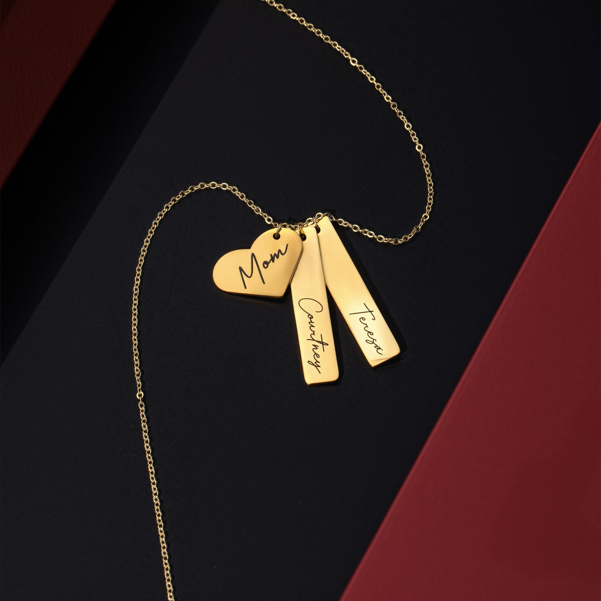 Custom Necklaces for Women - Mom Necklace for Women, Name Bar & Heart Charm
