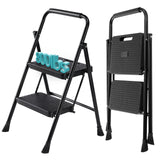 Smug Step Ladder, 2 Foldable Step Stool with Anti-Slip Pedal & Handrail