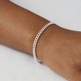 TOPCRED 925 Sterling Silver Chain Bracelet for Women - Diamond-Cut Cuban Link Chain 7 Inches