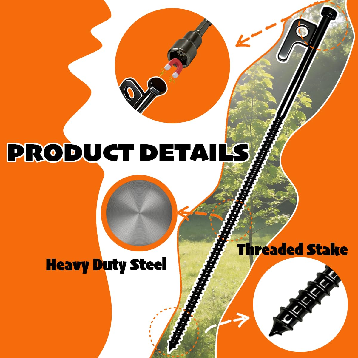 Tree Stakes Kits, 6 PCS 12" Heavy Duty Steel Tree Stakes and Supports Kits