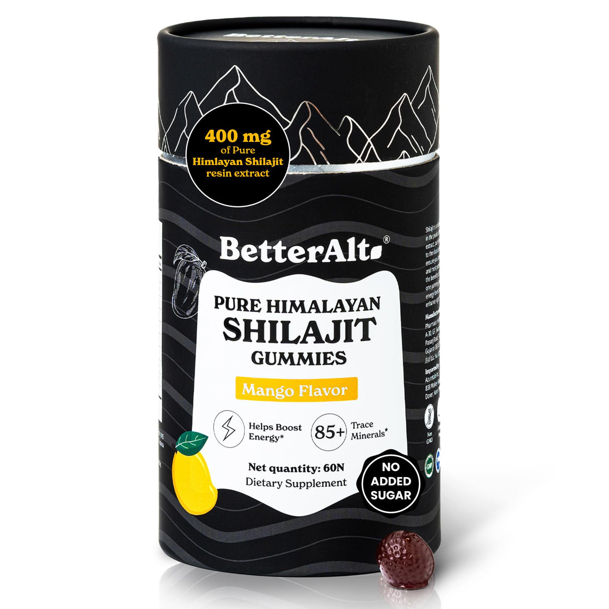 Better Alt Pure Himalayan Shilajit Gummies with Shilajit |High Potency Gold Grade| 60 Gummies for Energy Boost & Immune Support, 75 Percent + Fulvic Acid| Travel Friendly Mango Flavor