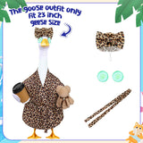 Celltestria Lady Goose Outfits for 23" Geese Bathrobe Brown Leopard Porch Goose Costume Coffee Cup Bear Cucumber Eye Mask Goose Clothes for Outdoor Patio Yard Lawn Garden Decoration