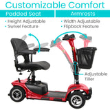 Vive 4 Wheel Mobility Scooter - Electric Powered Wheelchair Device - Compact Heavy Duty Mobile for Travel, Adults, Elderly - Long Range Power Extended Battery with Charger & Basket (FSA/HSA Eligible)