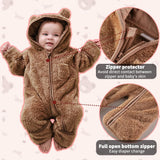 AiWMGL Newborn Baby Bear Outfit Suit With Fold-Over Mittens and Footies Girls Boys 0-3 Months Winter Fleece Clothes Suit Hooded Jumpsuit Romper Snowsuit
