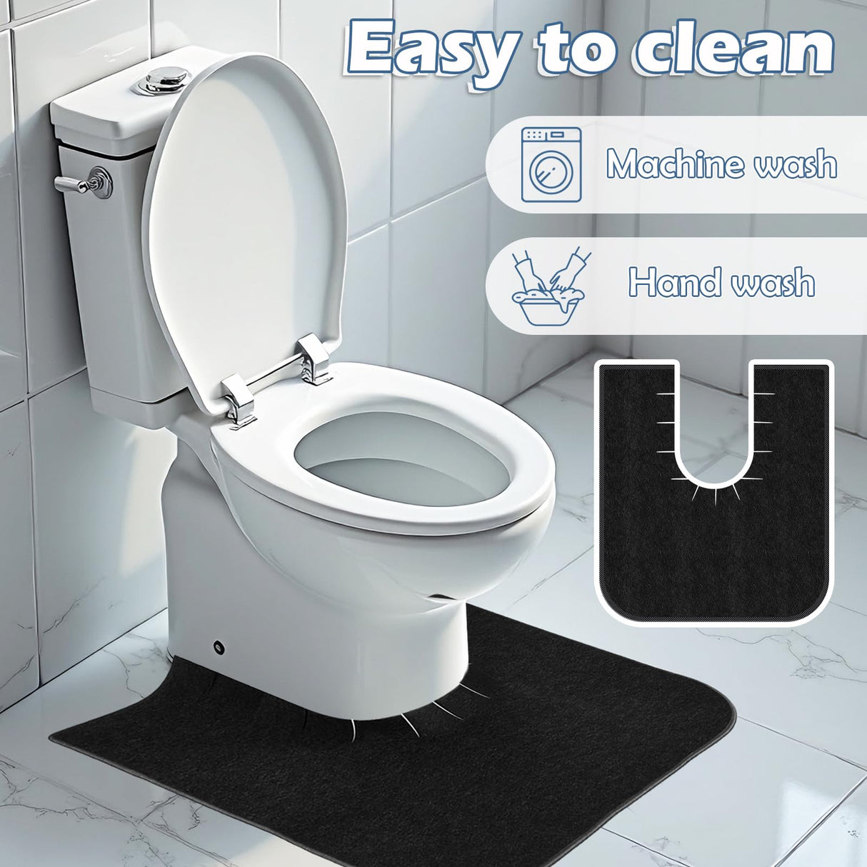 Yudlto 8 Pack Toilet Mats U Shaped Washable, Absorbent Toilet Floor Protector from Urine, Non Slip Bathroom Rugs for Around Toilet Base, Waterproof Washable Mats for Bathroom Floor