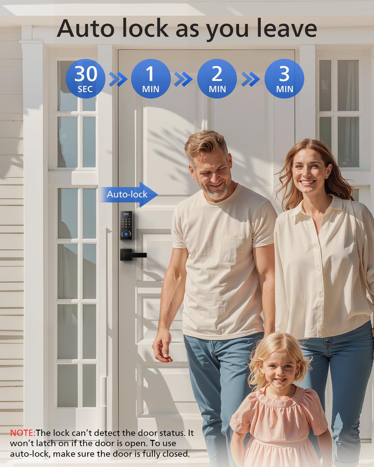 Philips Smart Lock with Handles, Keyless Entry Front Door Lock Set, Smart Keypad Deadbolt with Handle, Digital Door Lock for Front Door, App Fingerprint PIN Code Unlocking, Auto Locking
