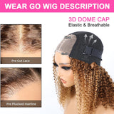 16 Inch Highlight Blonde Wear and Go Glueless Curly Bob Wig Human Hair Pre Plucked, 4/27 Water Wave No Glue wigs,Pre cut HD Lace Front Wigs Human Hair for Women 200% Density