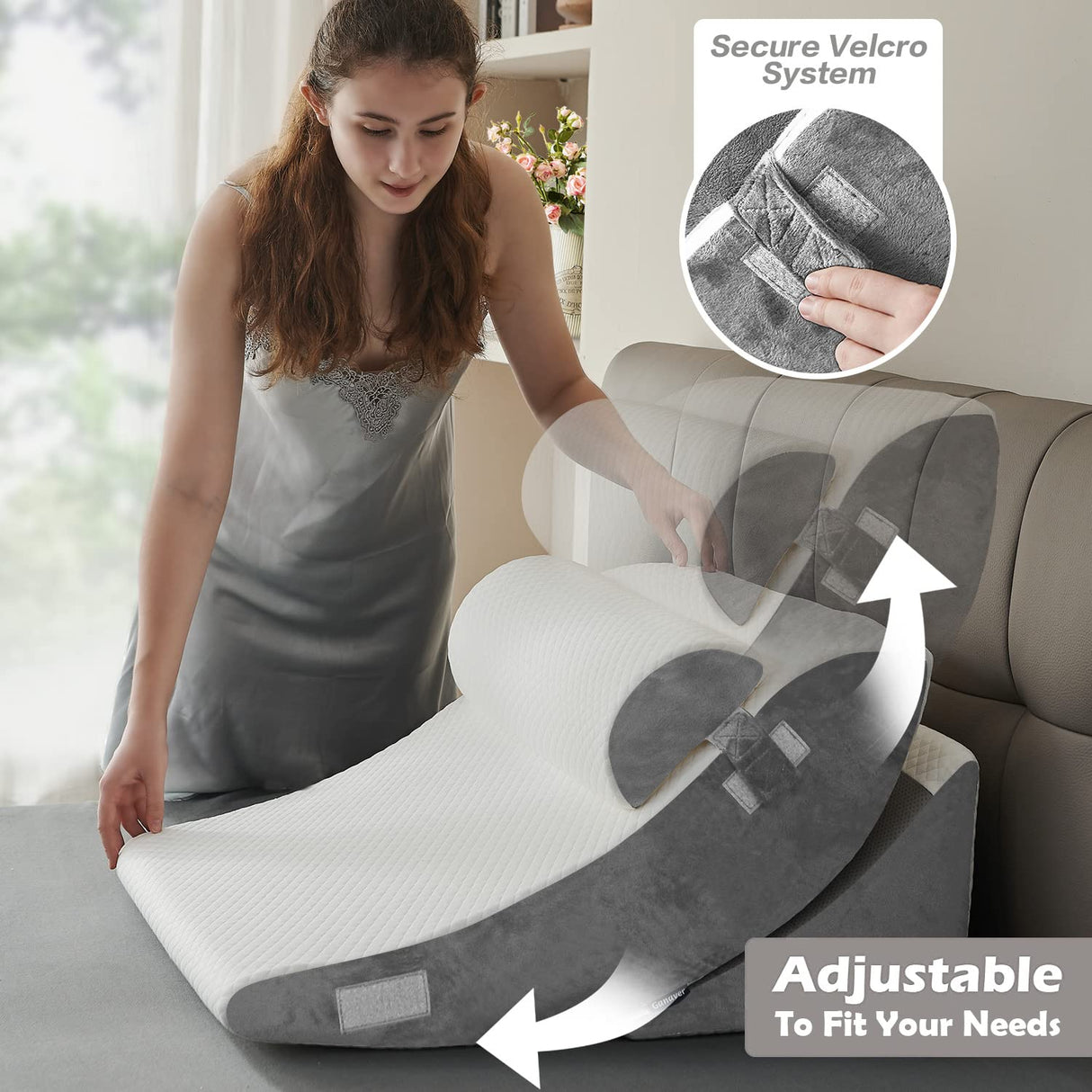 Ganaver 4pcs Orthopedic Bed Wedge Pillow Set Post Surgery Relaxing Back Adjustable Head Support Cushion Triangle Memory Foam Pillow for Acid Reflux Sleeping Reading Leg Elevation Snoring