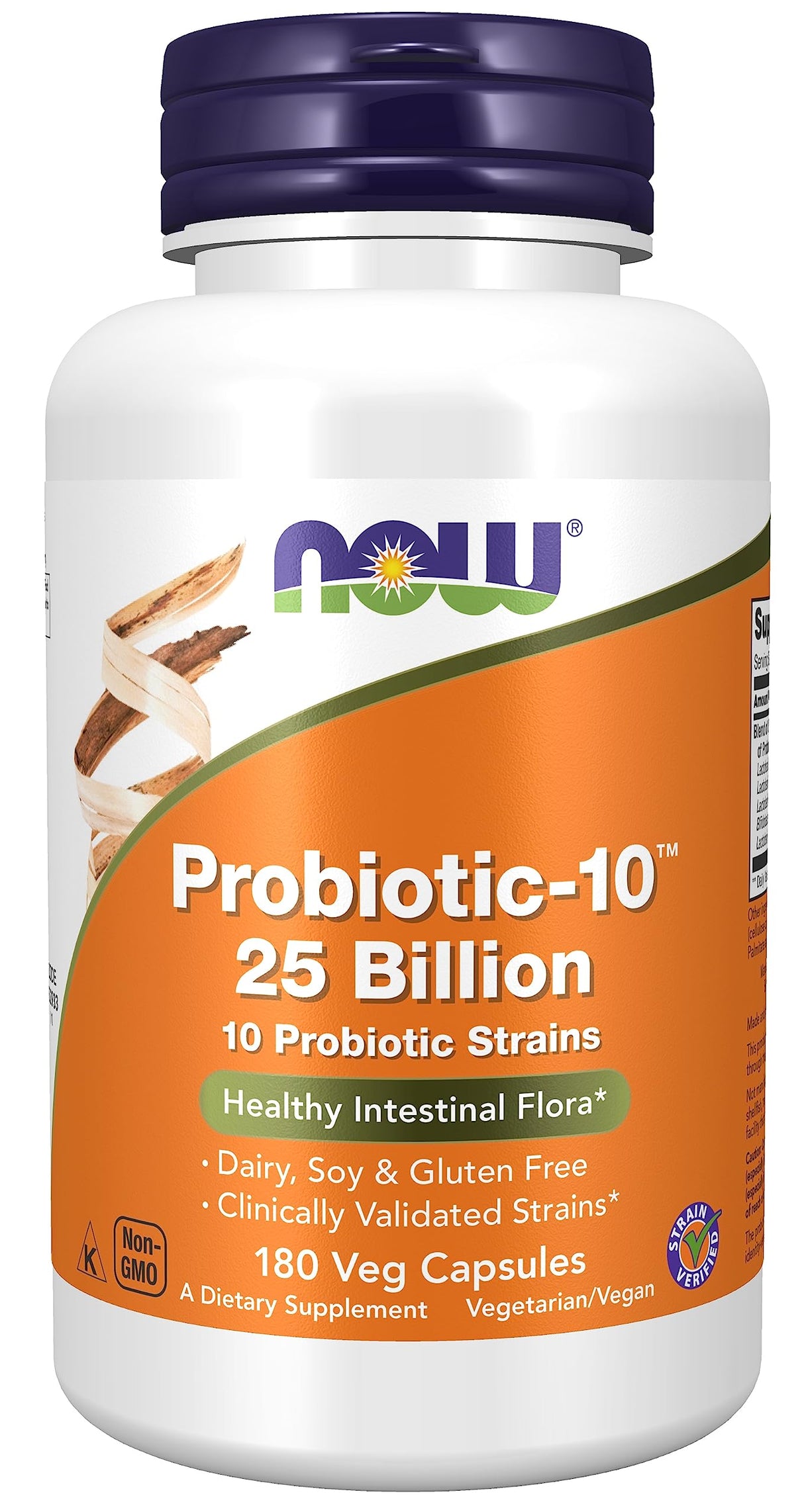 NOW Foods, Probiotic-10™, 25 Billion, with 10 Probiotic Strains, Dairy, Soy and Gluten Free, Strain Verified, 180 Veg Capsules