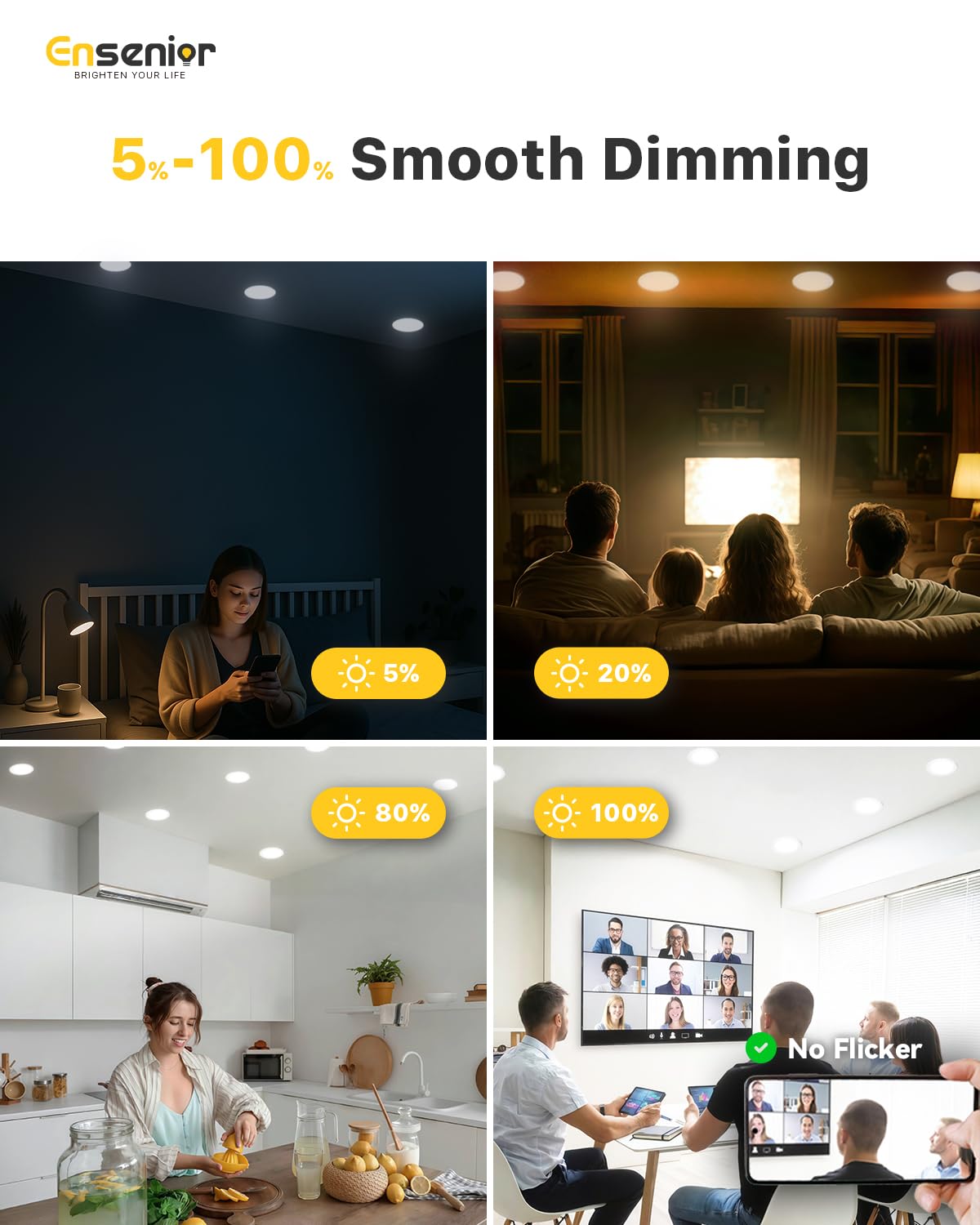 Ensenior 12 Pack 6 Inch LED Recessed Light, Dimmable, 5000K Daylight, 1200LM High Brightness, 12W 120V, Damp Rated, ERL-12X-ETL, Ultra-Thin Canless Wafer Light - ETL & FCC & IC
