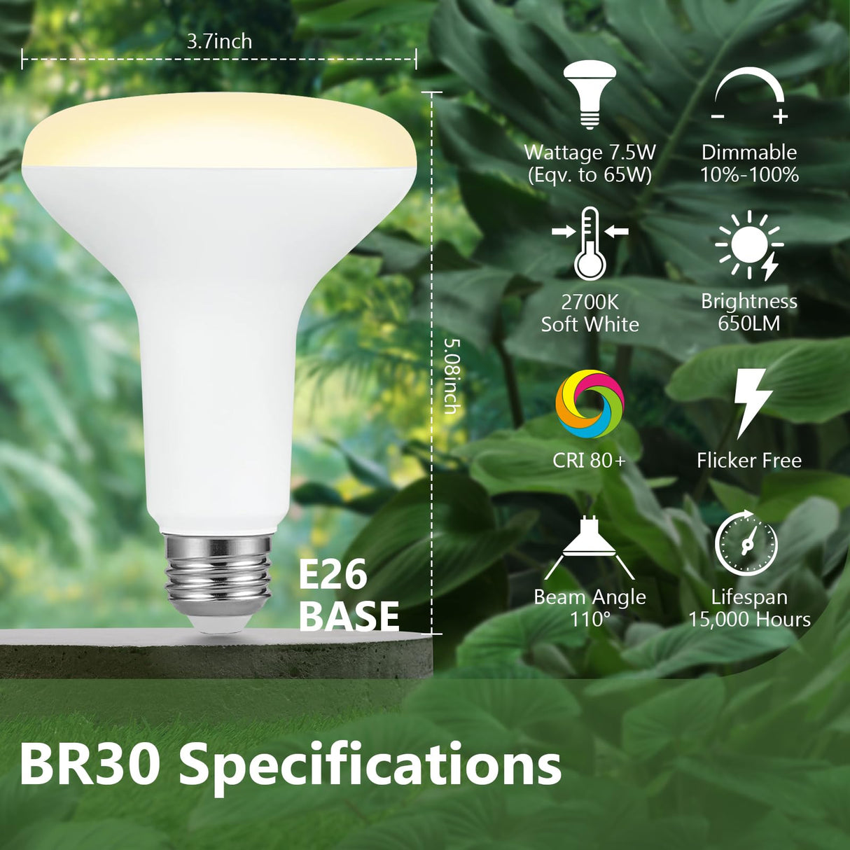 Sigalux BR30 Indoor LED Flood Bulbs for Recessed Cans, 7.5W (65W Replacement), 650LM, Soft White 2700K, Smooth Dimming, CRI 80, 110° Wide Beam, E26 Medium Base, Energy-Saving Lighting, 6 Pack