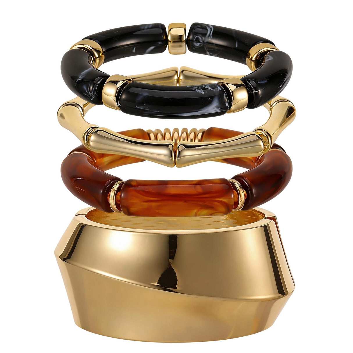 JATEBI 4 Pcs Chunky Acrylic Bangle Bracelets for Women (Black)
