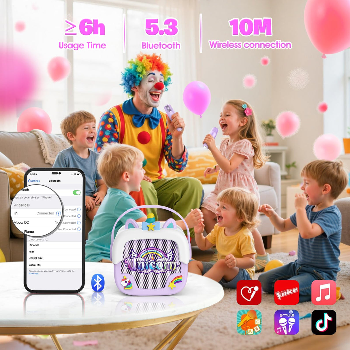 Mini Karaoke Machine for Kids Girls: Unicorn Portable Bluetooth Speakers With 2 Wireless Mic Toys for Girls age 4-6 7 8 9 Years Old Girl Christmas Birthday Gifts for 5 6 7 8 9 10 11 Years Teens Purple