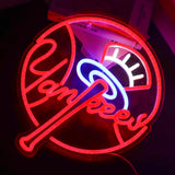 AHlove YANKEES Neon Signs for Wall Decor，Baseball Team Neon Lights for Bedroom，LED Signs Suitable for Man Cave，5V Power Adapter，Birthday、Christmas Gifts for Boys 13 * 15Inch(red+blue+white)