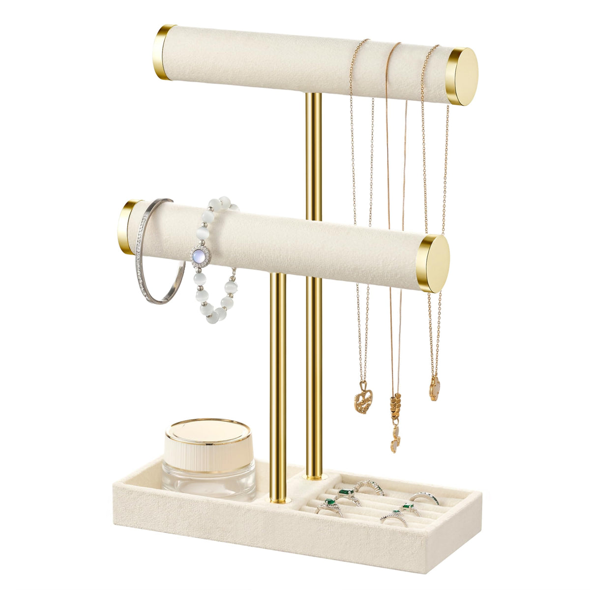 bussdis 2 Tier Bracelet Holder Display, Necklace Holder Organizer, Beige