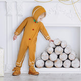 Geyoga Gingerbread Man Costume for Kids Home Clothing Christmas Gingerbread Outfit Bodysuit Hooded Unisex(Classic,5-6 Years)