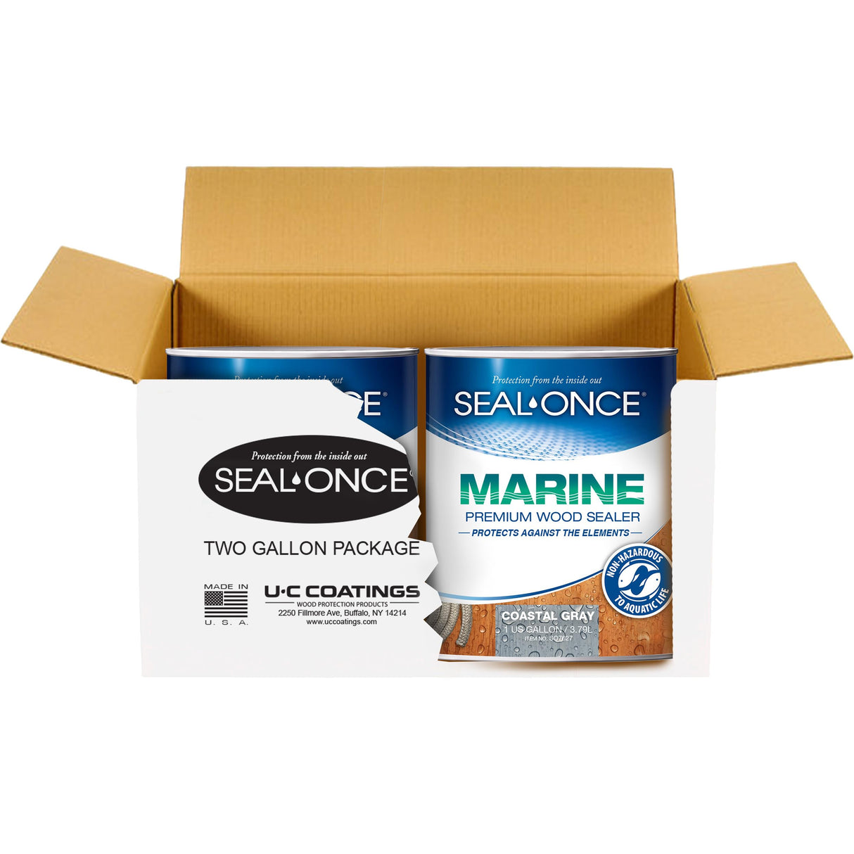 SEAL-ONCE Marine Ready Mix - 2 Gallon Penetrating Wood Sealer Waterproofer & Stain (Coastal Gray). Water-Based, Ultra-Low VOC Formula for high-Moisture Areas to Protect Wood Docks, Decks & Piers.
