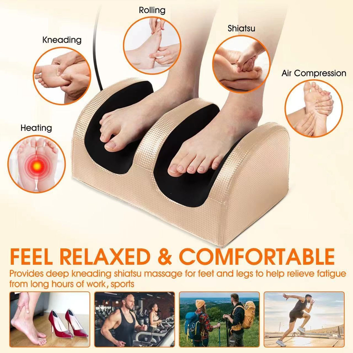 Foot and Calf Massager with Heat, Shiatsu Electric Kneading Foot Massager Machine for Plantar Fasciitis, Pain Relief, Promotes Blood Circulation, Wired Remote, Gifts for Women Men(Gold
