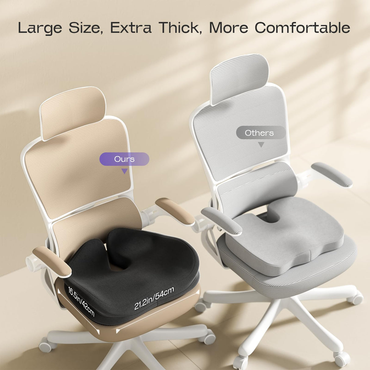 ZZ-WELL Seat Cushions for Office Chairs - Patented Coccyx Cushion for Tailbone Pain - 21.2" W x 16.5" L Extra Large Memory Foam Seat Cushion with Removable Cover