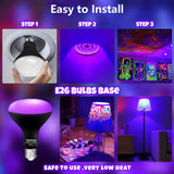TigQiang 6 Pack Black Light Bulbs, Blacklight Bulb 120W Equivalent, E26 BR30 LED Black Light Bulb 385-400nm for Halloween Christmas Decorations, Body Paint, Glow in The Dark Party, Fluorescent Poster