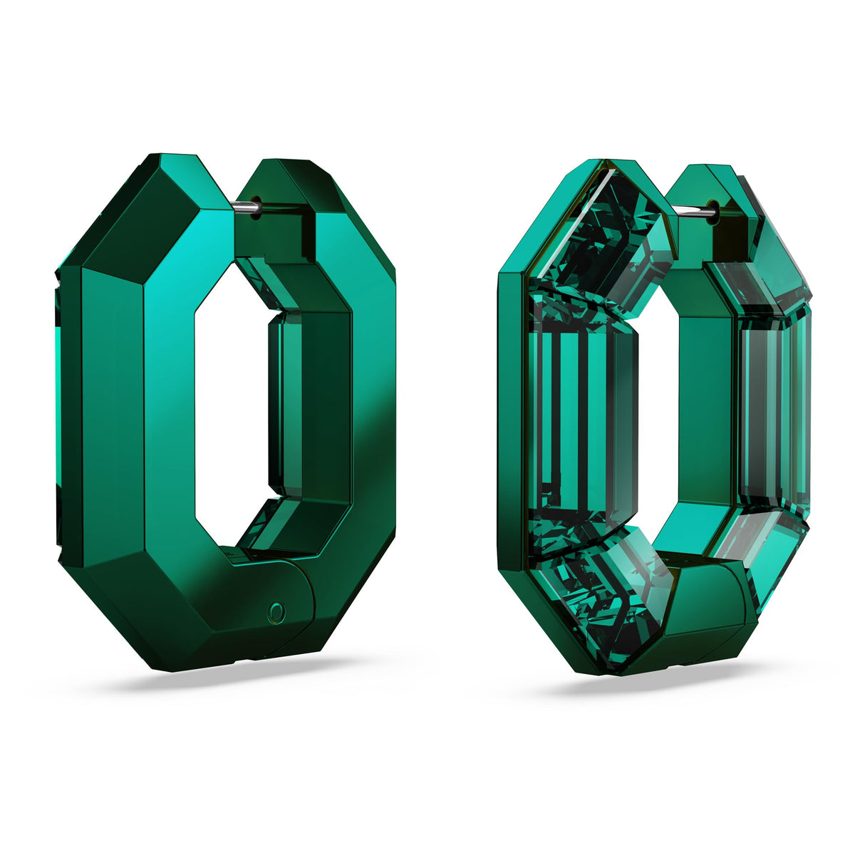Swarovski Lucent Small Hoop Earrings, Green Octagon-Shaped Crystals, Part of the Swarovski Lucent Collection