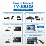 TV EARS Analog Wireless Headset System, Wireless Headset, Ideal for Seniors & those with Hearing Difficulties, Plug N' Play RF Transmitter with Earbuds, Compatible with Analog TV - 5.0GHz