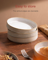 famiware Star 7.5" Pasta Bowls Set, Salad Bowl Set of 6, Double Reactive Glaze, Stackable, Perfect for Your Friend for Housewarming, Thanksgiving, Christmas, Cappuccino White