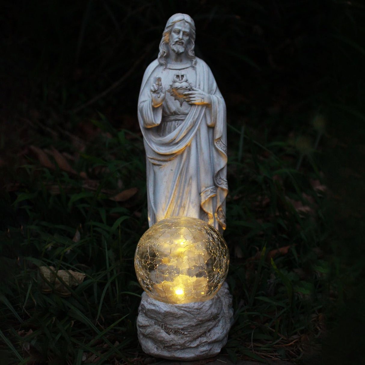 xxoasis Jesus Statue Outdoor Decor Solar Lights, Religious Garden Statue,Blessed Father Outdoor Figure for Home/Garden Decor, Gift for Men/Father(11.22" H)