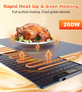 Warming Mat for Food, Food Warming Mat, 10-Second Rapid Heating Silicone Electric Tray, 5 Temperature Settings and 1-4 Hour Adjustable Timer, Foldable Portable Food Warmer, for Gatherings and Parties