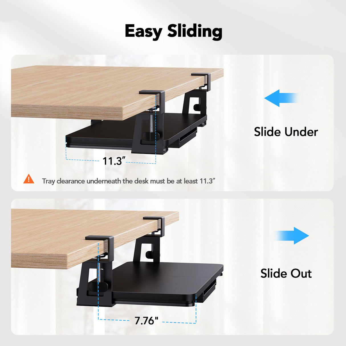 HUANUO Large Under Desk Keyboard Tray with Sturdy C-Clamp Mount, 26 (30.16" Including Clamps) x 12 inch Slide-Out Platform Computer Desk Heavy Duty Keyboard Tray with Storage Drawer for Typing, Black