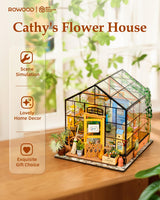 Rowood Miniature House Kit, DIY Miniature Greenhouse Dollhouse Kits for Adults, Mayberry Street Miniatures, Wooden Crafts for Adults, Gifts on Birthday Christmas - Cathy's Flower House