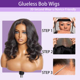 Bob Wig Human Hair Glueless Wigs Human Hair Pre Plucked Pre Cut Body Wave 5x5 HD Transparent Closure Wigs 180% Density 100% Brazilian Virgin Hair Short Wigs for Black Women (10 inch)