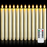 Meigic 12 Pcs Flameless Taper Candles with Remote Timer Dimmer, 9.6 inches Ivory Plastic LED Candlesticks, Battery Operated Led Warm Light Window Candles, for Wedding Home Christmas Decoration