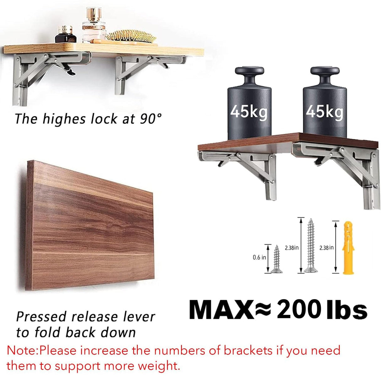 Folding Shelf Brackets 14 inch 4 Pcs Max. Load 330lb - Heavy Duty Stainless Steel DIY Wall Mounted Collapsible Shelf Brackets, Space Saving for Table, Workbench, Garage Workstation, Stuff Supports