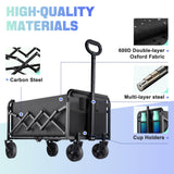 280LBS Small Collapsible Folding Wagon Cart Lightweight with 2 Cup Holders