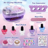 Golray Kids Nail Polish Set for Girls, All-in-One Nail Art Kit - Dryer/ Glitter Powder/ False Nails/ Nail Decals/ Toe Separator/File, Age 3-12 Little Girl Gift Toys